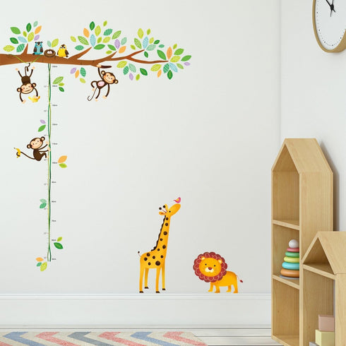 DECOWALL DW-1402 Little Monkeys Tree and Animals Height Growth Chart Kids Wall Stickers Wall Decals Peel and Stick Removable Wall Stickers for Kid...