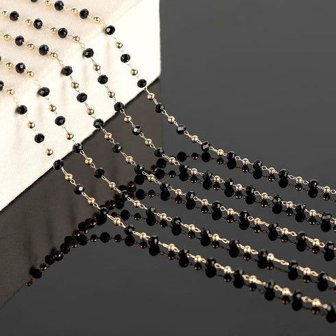 KYUNHOO 16.4 Feet Black Beaded Chain for Jewelry Making Gold Plated Brass Rosary Chain on Spool with Lobster Claps and Jump Rings for Women Neckla...