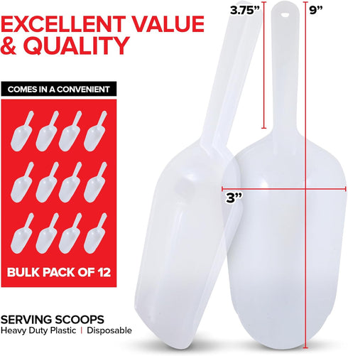 12 Count Clear Plastic Scoops, Heavy Duty Disposable Plastic Party Utensils, Recyclable & Disposable Serving Utensils, Disposable Plastic Serving ...