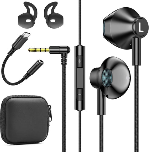 Black Wired Earbuds with Mic in-Ear Earphones Build-in Microphone HiFi Stereo Headphones Compatible for iPhone iPad Android Mp3 and Most of 3.5mm ...