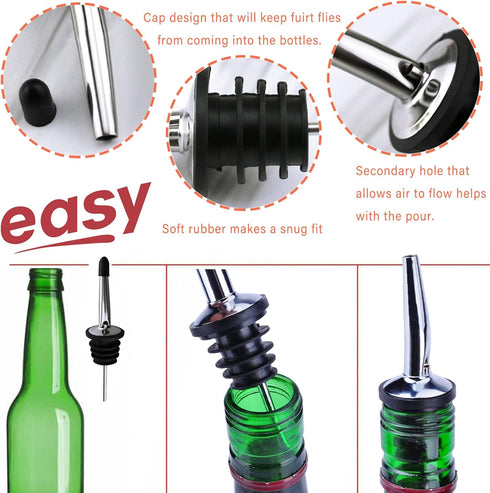 LanMa Olive Oil Spout Pourer, 2PCS Stainless Steel Liquor Bottle Pourers Spouts with Rubber Dust Caps...