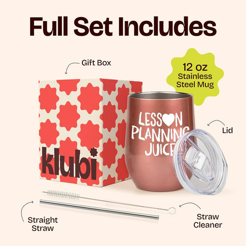 KLUBI Teacher Birthday Gifts for Women - Lesson Planning Juice Wine Tumbler 12oz with Lid and Straw - College Graduation Gifts for Teachers, Stude...