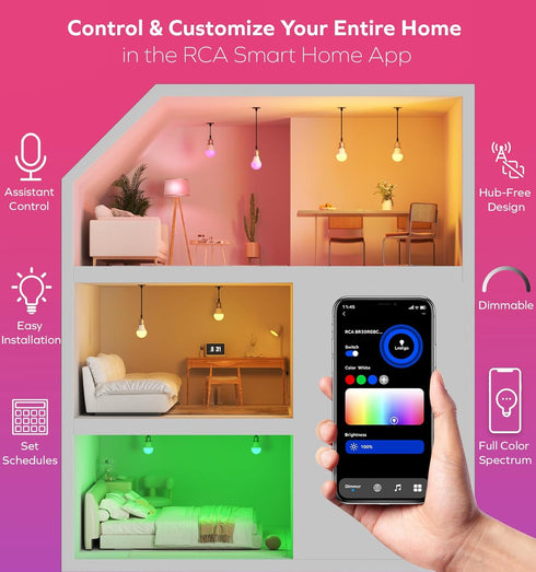 RCA Smart Light Bulbs | WiFi LED Light Bulb | Color Changing Light Bulb | Dimmable Multicolor 800 Lumens 10W Works with Alexa and Google Home | 60...