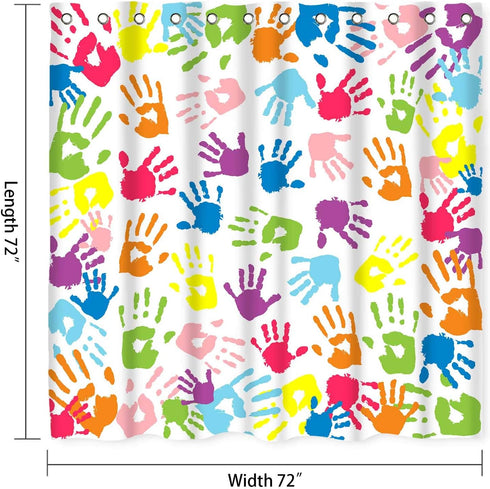 Handprint Bathroom Curtain Watercolor Rainbow Color Bathroom Curtain for Kids Bathroom Curtain, Washable Polyester Fabric Shower Curtains, 72 X 72...