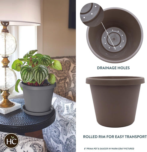 The HC Companies 10 Inch Round Prima Planter - Plastic Plant Pot with Rolled Rim for Indoor Outdoor Plants Flowers Herbs, Cappuccino...