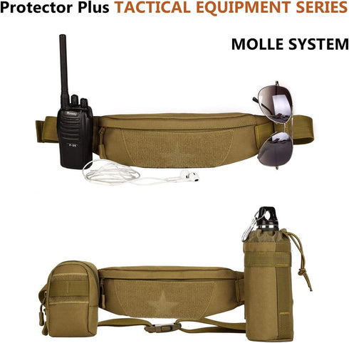 Protector Plus Tactical Running Waist Pack Belt Military Fitness Fanny Bag Sling Hip Bumbag MOLLE Army Lumbar Gear Pocket (Patch Included), Black,...