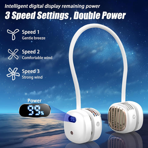 Portable Neck Fan.Hands Free Portable Fan 3 Speeds Bladeless, 360°Adjustable Cooling Personal Fan,Display Electricity.USB Rechargeable Fan for Wom...