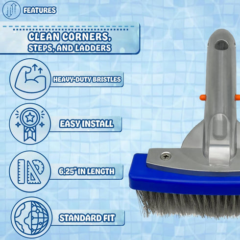 Poolzilla Small Hard Bristle Brush for Gunite and Concrete Pools, Not for Vinyl Use, Clean Walls and Tiles...