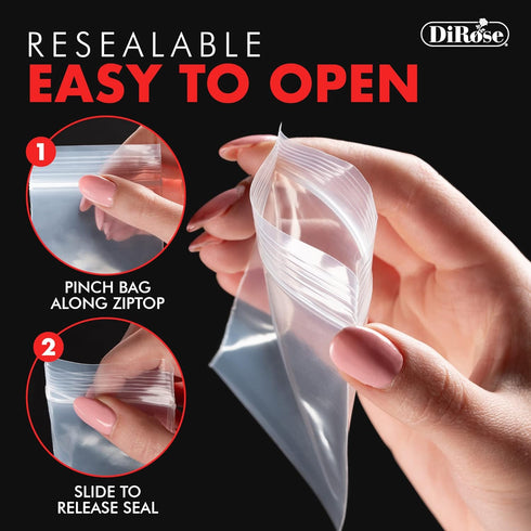 Zip Bags Clear Plastic With Zipper Seal - By DiRose | Resealable, Strong, Thick, Sturdy | For Organizing, Travel, Shipping, Packaging, and Storage...