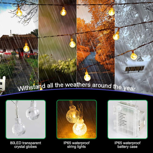 Metaku Globe Fairy Lights Battery Operated 33ft 80LED String Lights with Remote Waterproof Indoor Outdoor Hanging Decorative Christmas Lights for ...