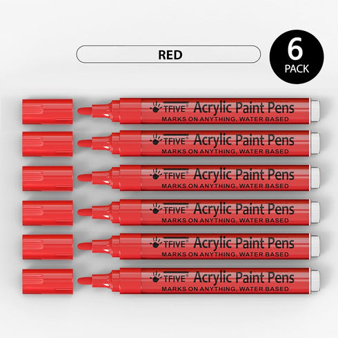 Red Acrylic Paint Marker Pens - 2-3mm Medium Tip, 6 Pack Permanent Red Water Based Paint Pen for DIY Projects, Paintings for Rock, Fabric, Wood, L...