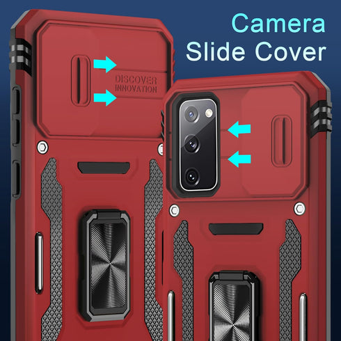 DEERLAMN for Samsung Galaxy S20 FE Case with Slide Camera Cover+Screen Protector (1 Pack), Rotated Ring Kickstand Military Grade Shockproof Protec...