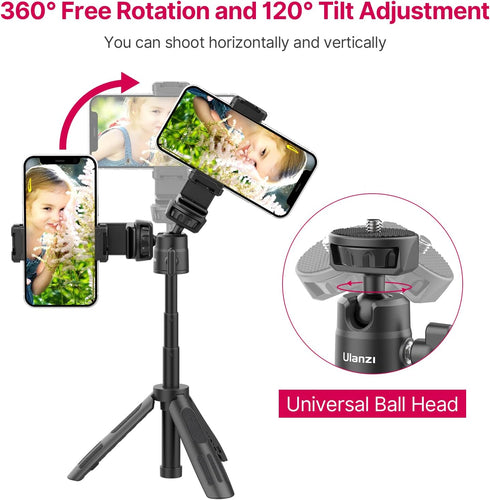 ULANZI M12 Extendable Selfie Stick for Gopro, Portable Vlog Cell Phone Tripod Stand with Phone Mount and Gopro Adapter, Mini Hand Grip Compatible ...