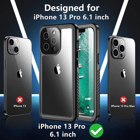 Designed for iPhone 13 Pro Case Waterproof, Full Body Cover with Built in Screen Protector Heavy Duty Shockproof IP68 Waterproof Case (Black)...