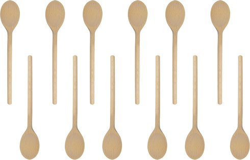 10 Inch Long Wooden Spoon Set by BICB | Natural Beechwood Mixing Spoons for Baking, Cooking & Stirring | Set of 12 Long Wooden Spoons | Cookware S...