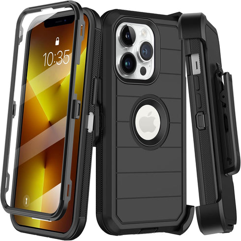 for iPhone 13 Pro Max Case with Belt Clip Holster & Kickstand,Built-in Screen Protector,Heavy Duty Shockproof Drop Protection Military Grade Full ...