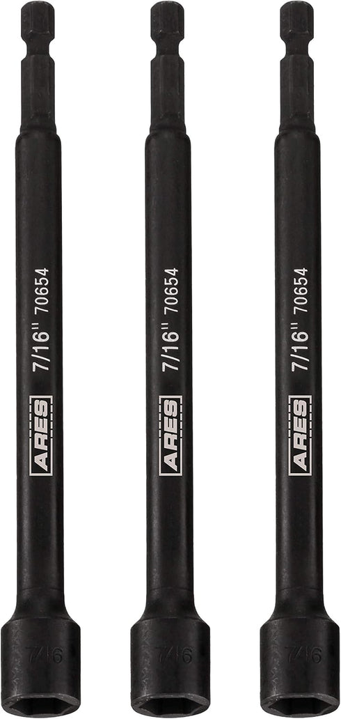 ARES 27010-3-Piece 7/16-Inch Magnetic Impact Nut Driver Bit Set - 6-Inch Length - Impact Grade Nut Setters with Industrial Strength Magnets...