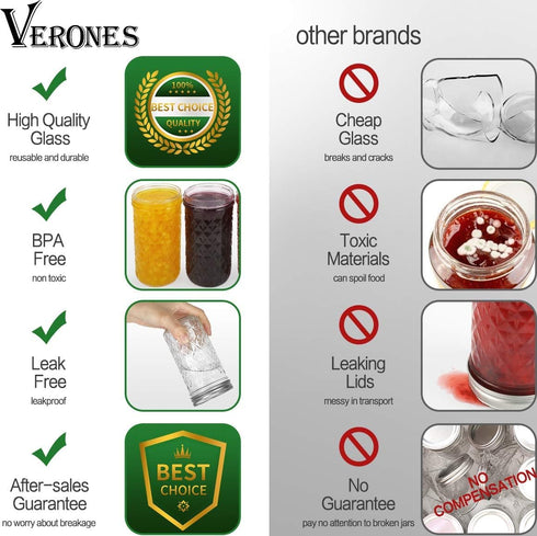 VERONES Mason Jars 12 OZ, Canning Jars Jelly Jars With Regular Lids, Ideal for Jam, Honey, Wedding Favors, Shower Favors,15 PACK...