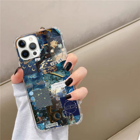 Aesthetic Celestial Sun and Moon Collage Case for iPhone 14 Pro Max, Cool Dark Blue Collage Case Compatible with iPhone 14 Pro Max for Girls Boys ...