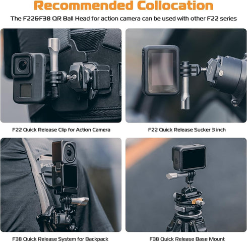 Falcam F22 Quick Release Clip for Action Camera with Adhesive Pad, Camera Helmet Chest Mounting Adapter, 22mm Aluminum Camera Accessory Kit for Ph...