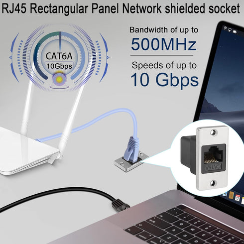 QIANRENON RJ45 Rectangular Panel Network Adapter Cat6A RJ45 8P8C Female to Female Panel Mount Ethernet Connector RJ45 Mounting Network Shield Sock...