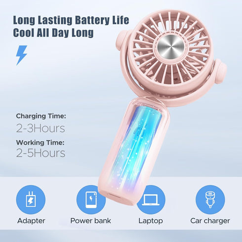 QearFun Handheld Lanyard Fan, Mini USB Fan Battery Rechargeable, Pocket Fan Portable with 3 Speeds, 180° Rotation, Small Makeup Fan for Girls Wome...