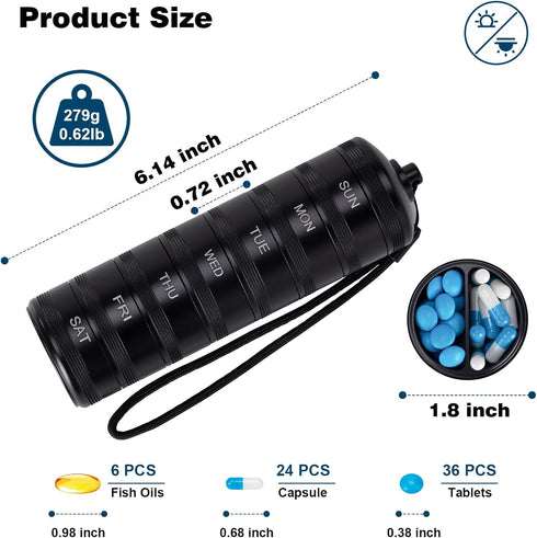 Weekly Metal Pill Organizer 2 Times a Day - XHT Portable Waterproof Travel Pill Box 7 Day, Am Pm Twice Daily Pill Case, Heavy Duty Pill Holder Con...