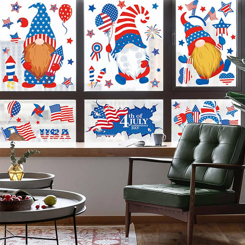 9 Sheets 4th of July Window Clings Owl Stickers Independence Day Window Stickers American Flag Stars Stripes Double-Sided Patriotic Window Decals ...