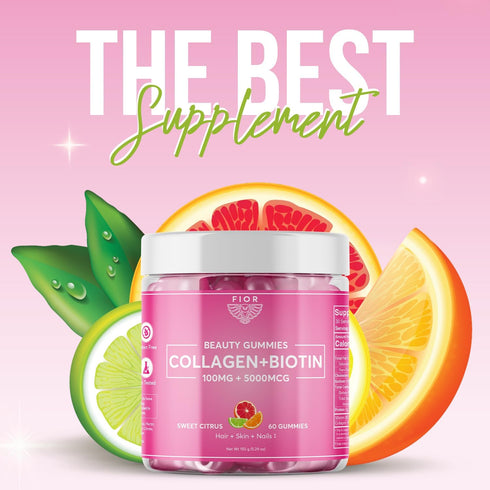 FIOR 60 ct Biotin and Collagen Supplements. Best Collagen & Biotin Vitamins for Hair Skin and Nails. Collagen Gummies & Biotin Gummies are Hair Sk...