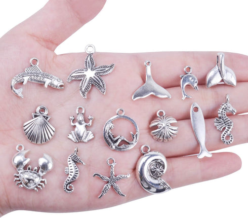 BronaGrand 40 Pieces Mixed Antique Silver DIY Ocean Fish & Sea Creatures Charms Pendants for Making Bracelet and Necklace...