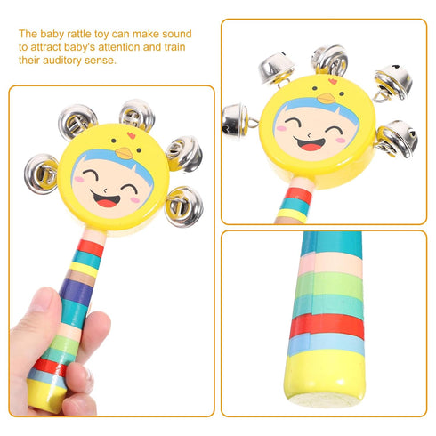SUPVOX 2pcs Wood Jingle Rattle Bell Handheld Hand Jingle Bell Children Rattle Toys Baby Grip Training Toy Cartoon Shaking Rattle for Baby Nursing ...