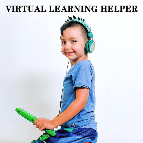 Kids Headphones,Dinosaurs Wired Headsets for Boys&Girls,Built-in Mic&On/Over Ear HD Stereo for Online Study/School/Tablet with Nylon Cable (Green)...