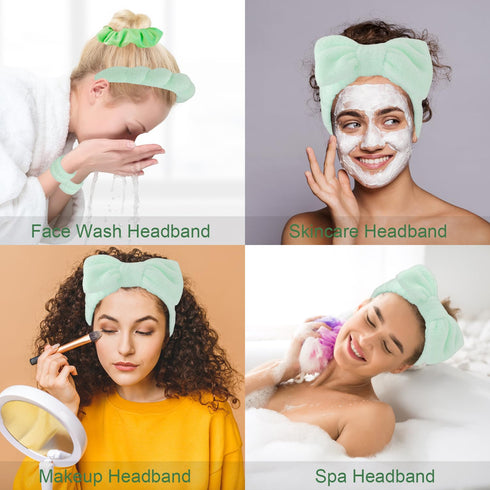 Spa Headband and Wristband Set 6Pcs Skincare Makeup Headband Puffy Bubble Headband for Washing Face Sponge Skin Care Headband Face Wash Headband G...