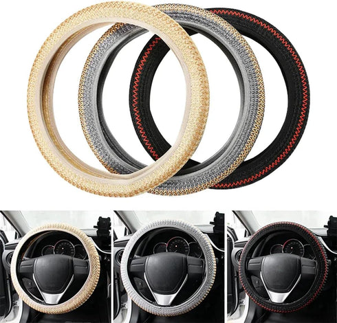 Car Steering Wheel Cover, Microfiber Breathable Ice Silk Steering Wheel Cover for Women & Men, 15 Inch Car Accessories Anti-Slip Interior Trim Whe...