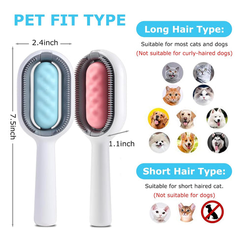 4 in 1 Pet Hair Removal Comb with Gravity Water Tank, Cat Dog Massage Brush Self Cleaning Grooming Wet Comb for Shedding Fur (Long Hair, 2PCS)...