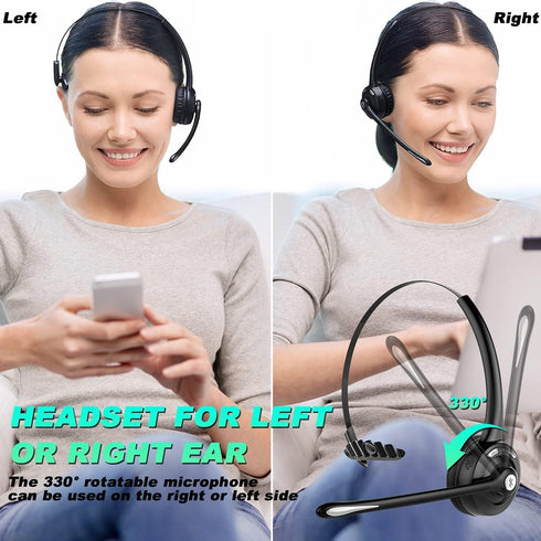 Trucker Bluetooth Headset with Microphone, Wireless Headphone with Microphone, Wireless Cell Phone Headset On Ear Design for Home Office Call Cent...