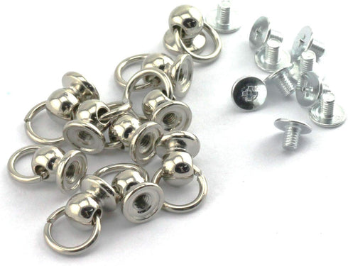 RuiLing 30pcs 8x6mm Screwback Round Head Rivet with Pull Ring Metal Handmade DIY Accessory Nail Heads Stud Leather Craft Screw Rivets Silver...