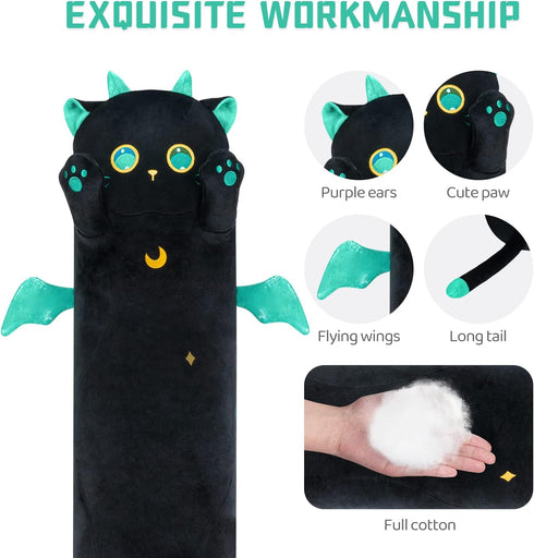Long Cat Plush Kawaii Body Pillow, 20” Cute Black Cat Stuffed Animals Soft Plushies, Big Eyes Kitten Plush Toys Throw Pillow Doll Gift for Girlfri...