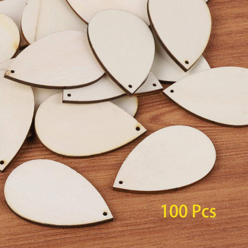 100 Pieces Unfinished Blank Wood Teardrop Earring Pendant for Christmas Tree Decoration, Jewelry Supplies and DIY Making, 1.4 x 2.2 inch...