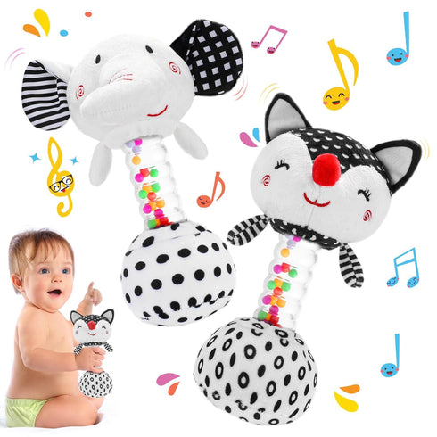 FPVERA Baby Soft Rattles Shaker: Infant Developmental Hand Grip Baby Toys, High Contrast Black and White Newborn Sensory Toys Rattle Toy 0 3 6 9 1...