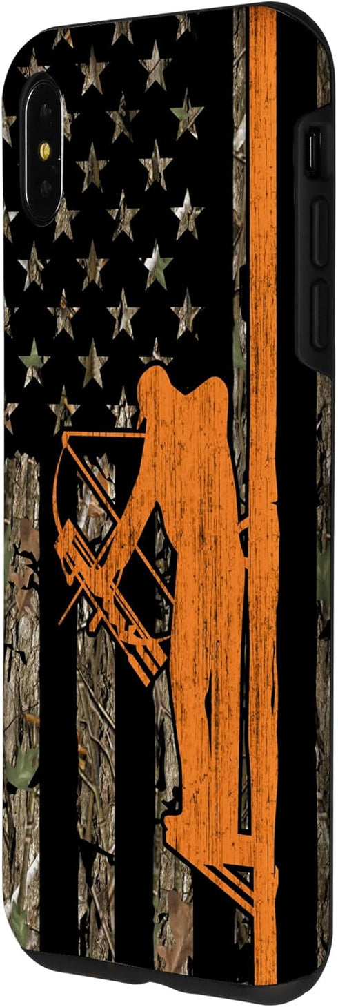 iPhone XS Max Bow Hunting Tree Stand Deer Hunter American Flag Camouflage Case...