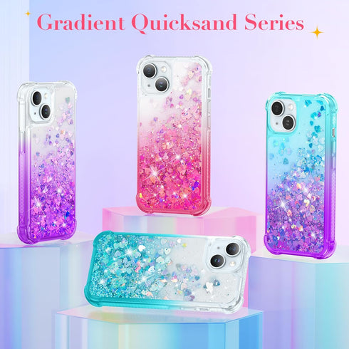 Ruky for iPhone 15 Case, with Screen Protector Glitter Sparkle Flowing Quicksand Waterfall Flexible Soft TPU Protective Women Girls Phone Case for...