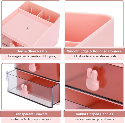 Desk Organizer, Pen Holder for Desk, Cute Pen Organizer with Drawer, Small Office Desk Accessories for Art Supply Desktop Storage (2 Drawers+3 Com...