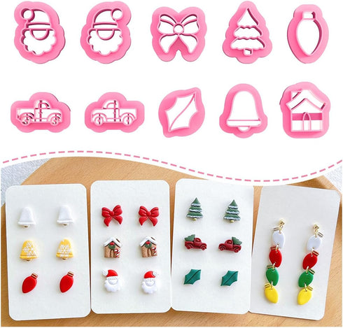 KEOKER Christmas Polymer Clay Cutters, Christmas Polymer Clay Cutters for Earrings Making, 10 Shapes Mini Christmas Clay Earrings Cutters, Truck C...