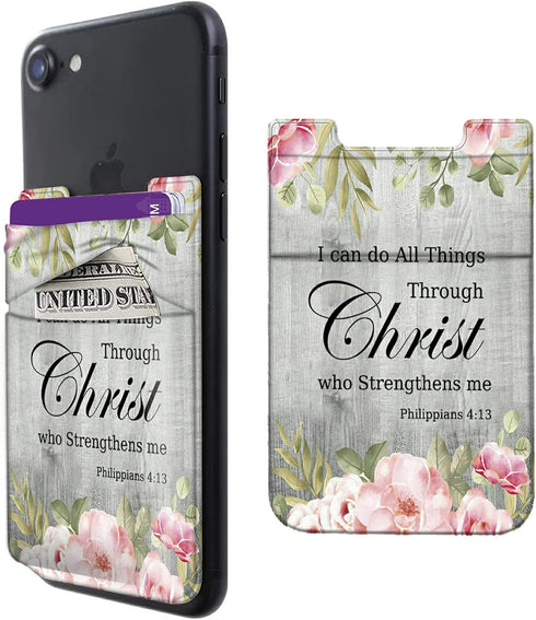 Rossy Cell Phone Wallet Adhesive Card Holder Stick on Wallet Pocket Lycra Credit Card ID Case With Bible Verse Philippians 4-13 Stylish Pattern fo...