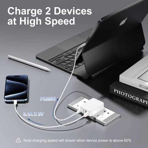 2Pack Flat USB C Wall Charger 40W Foldable & Slim Fast Charging Block 4Ports USB C Charger Block Cube Box Compatible with iPhone 15 Samsung, Pixel...