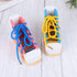 STOBOK 2pcs Wood Lacing Sneaker Learn to Tie Shoes Tie-Up Shoe Threading Toy Montessori Educational Toys (Blue + Pink)...