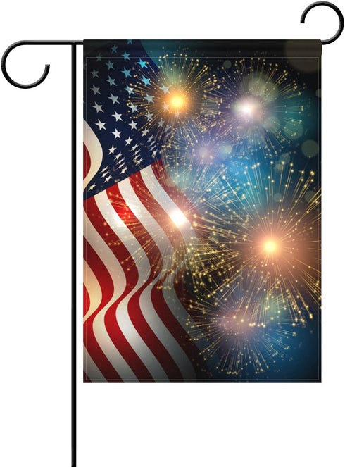 ALAZA Duble Sided Celebrate Patriotic Independence Fireworks USA Memorial Day Fourth of July Celebration Polyester Garden Flag Banner 12 x 18 Inch...