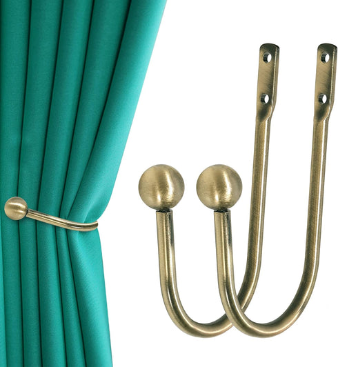 Curtain Holdback, 2 Pcs Wall Mounted Drapery Tiebacks with Screws, Heavy Duty Metal Decorative Window Drapery Holder Curtain Hook, Brass...