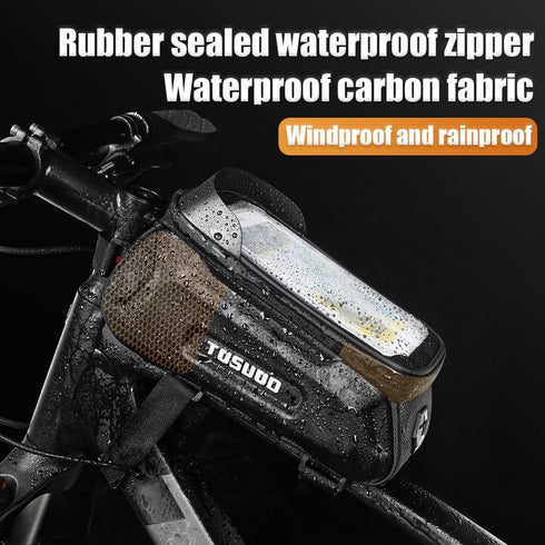 Bike Phone Holder Bike Frame Bag Bike Phone Holder Bag Touchscreen Bike Bag Phone Mount Bag Bike Cell Phone Bag for Men Compatible Phone Under 7.2...